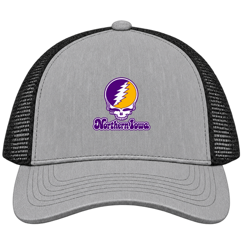 Northern Iowa Stealie Premium Unisex Trucker Cap — Design: Northern Iowa University of — Heather Grey/Black