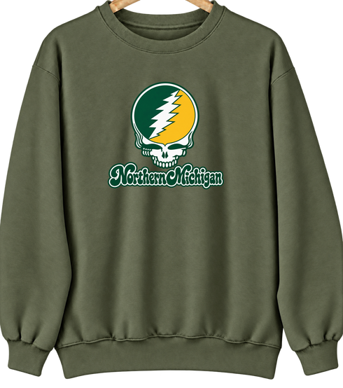 Northern Michigan Stealie Premium Unisex Crewneck — Design: Northern Michigan University — Military Green