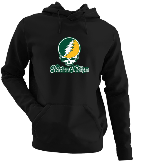 Northern Michigan Stealie Premium Unisex Hoodie — Design: Northern Michigan University — Black