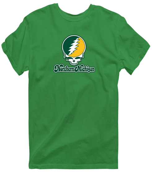 Northern Michigan Stealie Premium Unisex T-Shirt — Design: Northern Michigan University — Irish Green