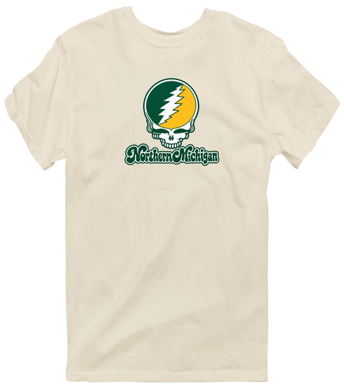 Northern Michigan Stealie Premium Unisex T-Shirt — Design: Northern Michigan University — Sand