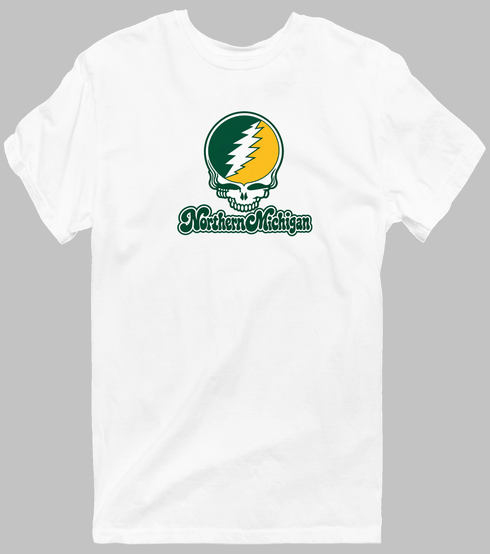 Northern Michigan Stealie Premium Unisex T-Shirt — Design: Northern Michigan University — White