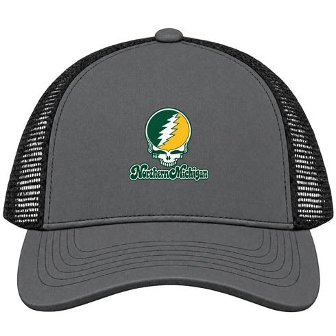 Northern Michigan Stealie Premium Unisex Trucker Cap — Design: Northern Michigan University — Charcoal/Black