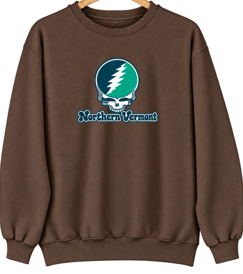 Northern Vermont Stealie Premium Unisex Crewneck — Design: Northern Vermont University — Brown