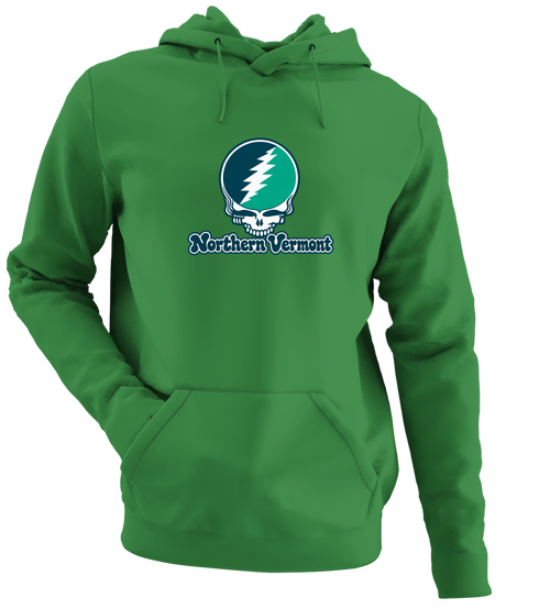 Northern Vermont Stealie Premium Unisex Hoodie — Design: Northern Vermont University — Irish Green