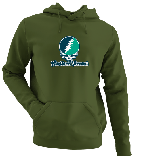 Northern Vermont Stealie Premium Unisex Hoodie — Design: Northern Vermont University — Military Green
