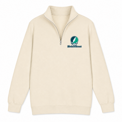Northern Vermont Stealie Premium Unisex Quarter-Zip — Design: Northern Vermont University — Sand