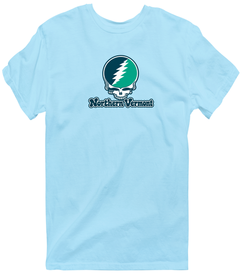Northern Vermont Stealie Premium Unisex T-Shirt — Design: Northern Vermont University — Light Blue