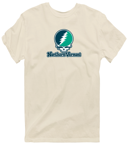 Northern Vermont Stealie Premium Unisex T-Shirt — Design: Northern Vermont University — Sand
