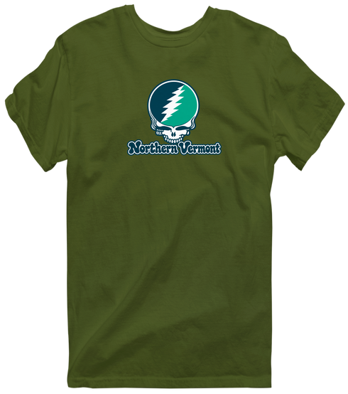 Northern Vermont Stealie Premium Unisex T-Shirt — Design: Northern Vermont University — Military Green