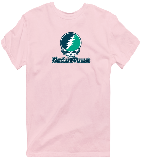 Northern Vermont Stealie Premium Unisex T-Shirt — Design: Northern Vermont University — Light Pink