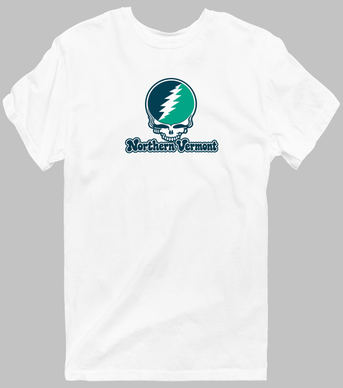Northern Vermont Stealie Premium Unisex T-Shirt — Design: Northern Vermont University — White
