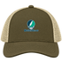 Northern Vermont Stealie Premium Unisex Trucker Cap — Design: Northern Vermont University — Moss/Khaki