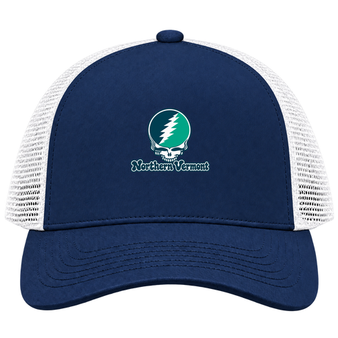 Northern Vermont Stealie Premium Unisex Trucker Cap — Design: Northern Vermont University — Navy/White