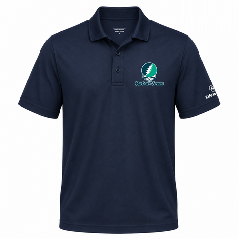 Northern Vermont Stealie Premium Unisex Polo — Design: Northern Vermont University — Navy