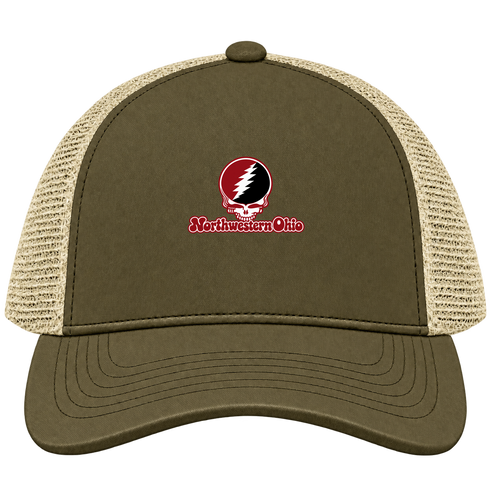 Northwestern Ohio Stealie Premium Unisex Trucker Cap — Design: Northwestern Ohio University of — Moss/Khaki