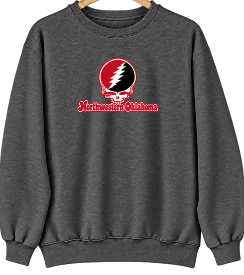 Northwestern Oklahoma Stealie Premium Unisex Crewneck — Design: Northwestern Oklahoma State University — Dark Heather