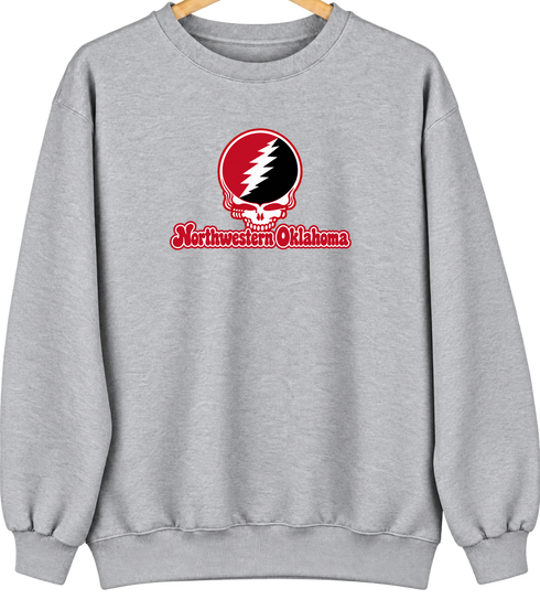 Northwestern Oklahoma Stealie Premium Unisex Crewneck — Design: Northwestern Oklahoma State University — Sport Grey