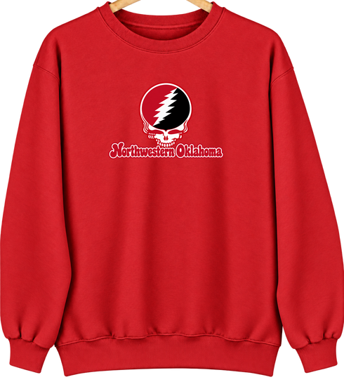 Northwestern Oklahoma Stealie Premium Unisex Crewneck — Design: Northwestern Oklahoma State University — Red