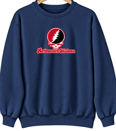 Northwestern Oklahoma Stealie Premium Unisex Crewneck — Design: Northwestern Oklahoma State University — Navy