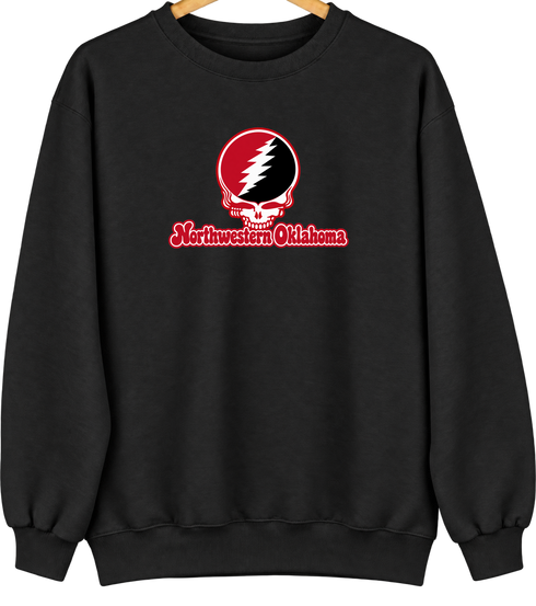 Northwestern Oklahoma Stealie Premium Unisex Crewneck — Design: Northwestern Oklahoma State University — Black