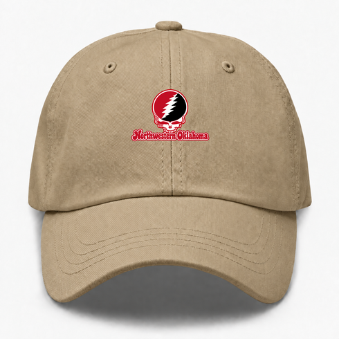 Northwestern Oklahoma Stealie Premium Unisex Dad Hat — Design: Northwestern Oklahoma State University — Khaki