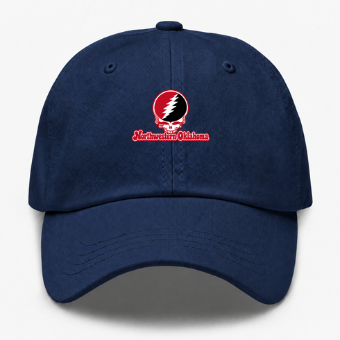 Northwestern Oklahoma Stealie Premium Unisex Dad Hat — Design: Northwestern Oklahoma State University — Navy