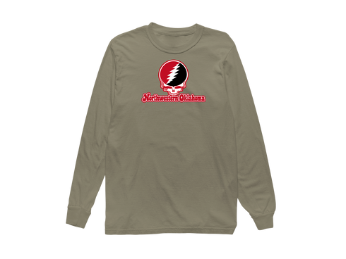 Northwestern Oklahoma Stealie Premium Unisex Long-Sleeve — Design: Northwestern Oklahoma State University — Sandstone