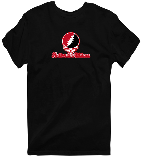 Northwestern Oklahoma Stealie Premium Unisex T-Shirt — Design: Northwestern Oklahoma State University — Black