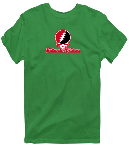 Northwestern Oklahoma Stealie Premium Unisex T-Shirt — Design: Northwestern Oklahoma State University — Irish Green