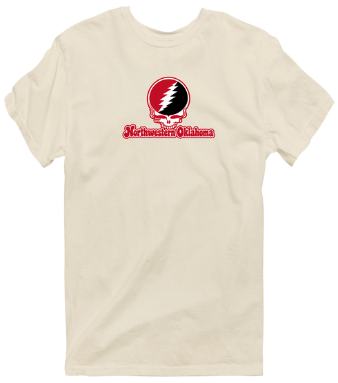 Northwestern Oklahoma Stealie Premium Unisex T-Shirt — Design: Northwestern Oklahoma State University — Sand