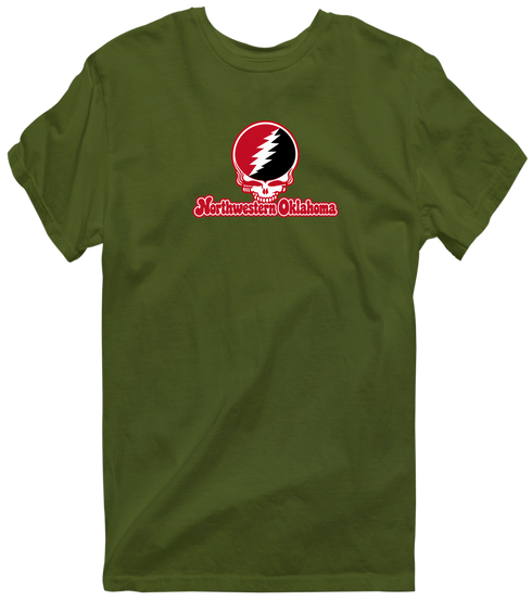 Northwestern Oklahoma Stealie Premium Unisex T-Shirt — Design: Northwestern Oklahoma State University — Military Green