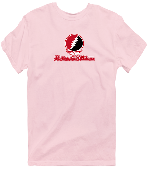 Northwestern Oklahoma Stealie Premium Unisex T-Shirt — Design: Northwestern Oklahoma State University — Light Pink