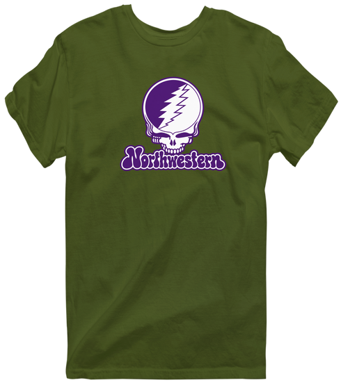 Northwestern Stealie Premium Unisex T-Shirt — Design: Northwestern University — Military Green