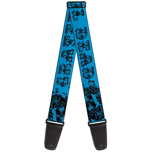 Grateful Dead - Guitar Strap - Grateful Dead Text w Skull & Roses Turquoise - StealieShop