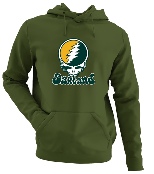 Oakland Baseball Stealie Grateful Dead Hoodie — Oakland Athletics — Military Green