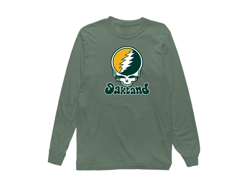 Oakland Baseball Stealie Grateful Dead Long-Sleeve — Oakland Athletics — Light Green