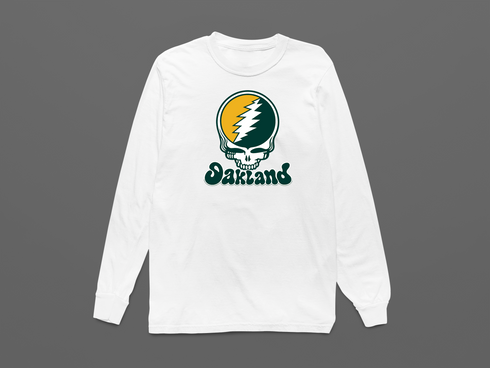 Oakland Baseball Stealie Grateful Dead Long-Sleeve — Oakland Athletics — White
