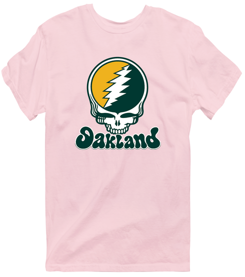 Oakland Baseball Stealie Grateful Dead T-Shirt — Oakland Athletics — Light Pink