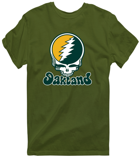 Oakland Baseball Stealie Grateful Dead T-Shirt — Oakland Athletics — Military Green