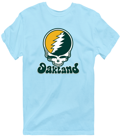 Oakland Baseball Stealie Grateful Dead T-Shirt — Oakland Athletics — Light Blue