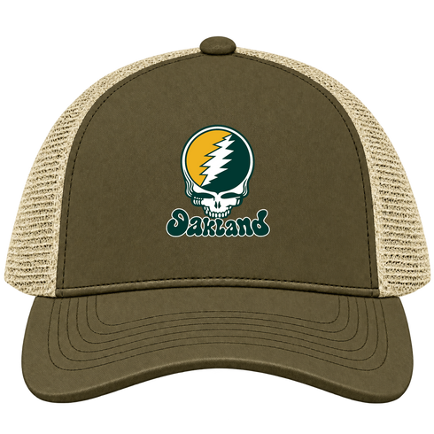 Oakland Baseball Stealie Grateful Dead Trucker Cap — Oakland Athletics — Moss/Khaki