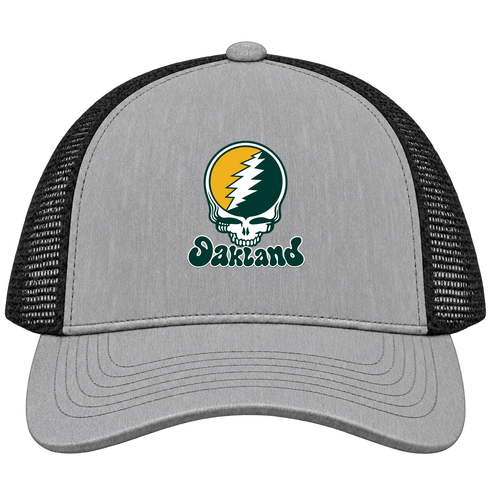 Oakland Baseball Stealie Grateful Dead Trucker Cap — Oakland Athletics — Heather Grey/Black