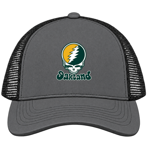 Oakland Baseball Stealie Grateful Dead Trucker Cap — Oakland Athletics — Charcoal/Black