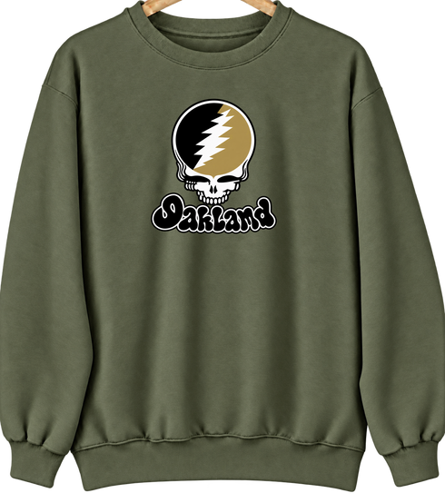 Oakland Stealie Premium Unisex Crewneck — Design: Oakland University — Military Green
