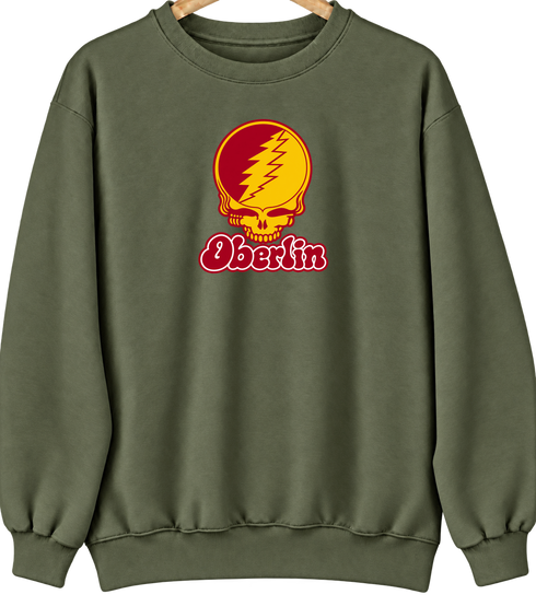 Oberlin Stealie Premium Unisex Crewneck — Design: Oberlin College — Military Green