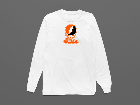 Oklahoma Stealie Premium Unisex Long-Sleeve — Design: Oklahoma State University — White