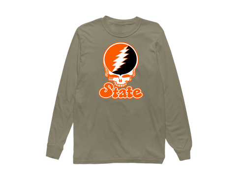 Oklahoma Stealie Premium Unisex Long-Sleeve — Design: Oklahoma State University — Sandstone