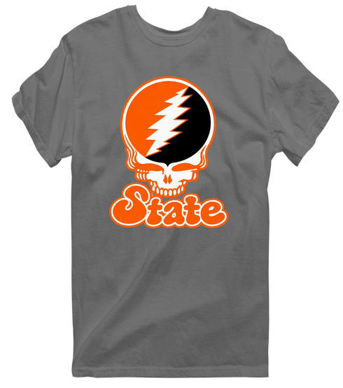 Oklahoma Stealie Premium Unisex T-Shirt — Design: Oklahoma State University — Charcoal