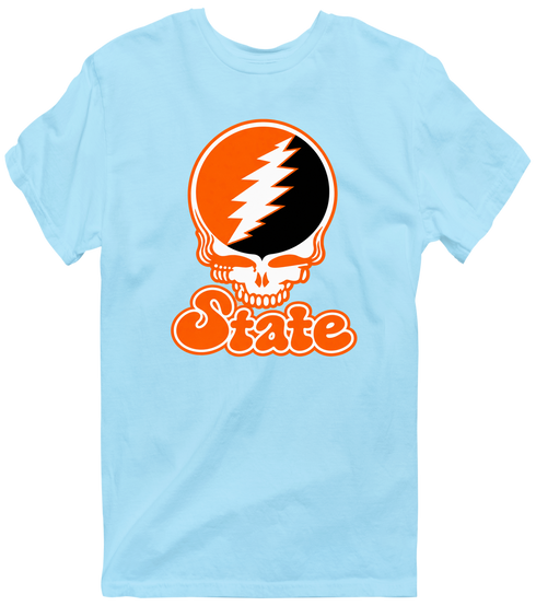 Oklahoma Stealie Premium Unisex T-Shirt — Design: Oklahoma State University — Light Blue